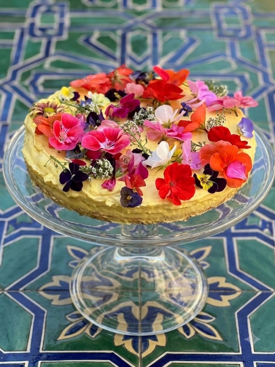 Pastel decorado con flores naturales